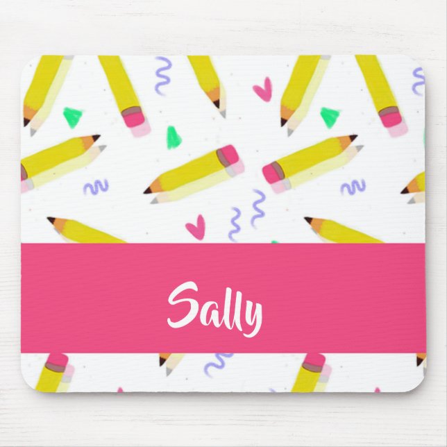 Yellow pencils and scrabbles on white mouse mat (Front)