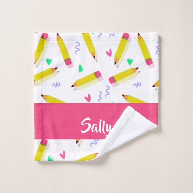 Yellow pencils and scrabbles on white wash cloth (Wash Cloth)