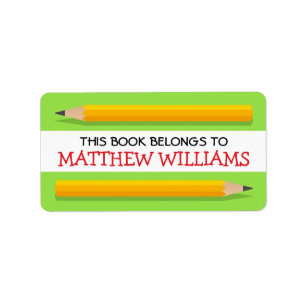Yellow pencils on green bookplate school book label