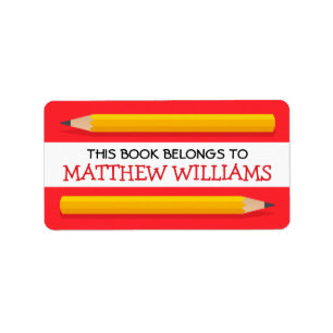 Yellow pencils on red bookplate school book label