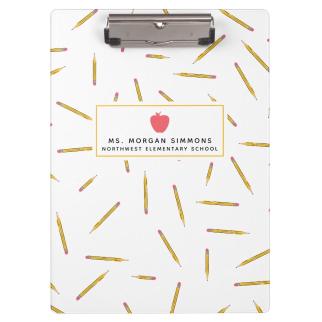 Yellow Pencils Pink Apple Teacher Clipboard (Front)
