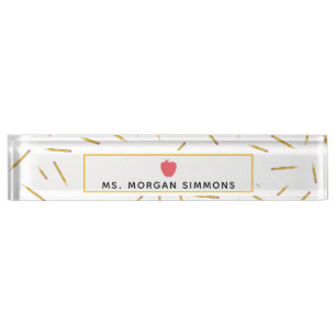 Yellow Pencils Pink Apple Teacher Nameplate
