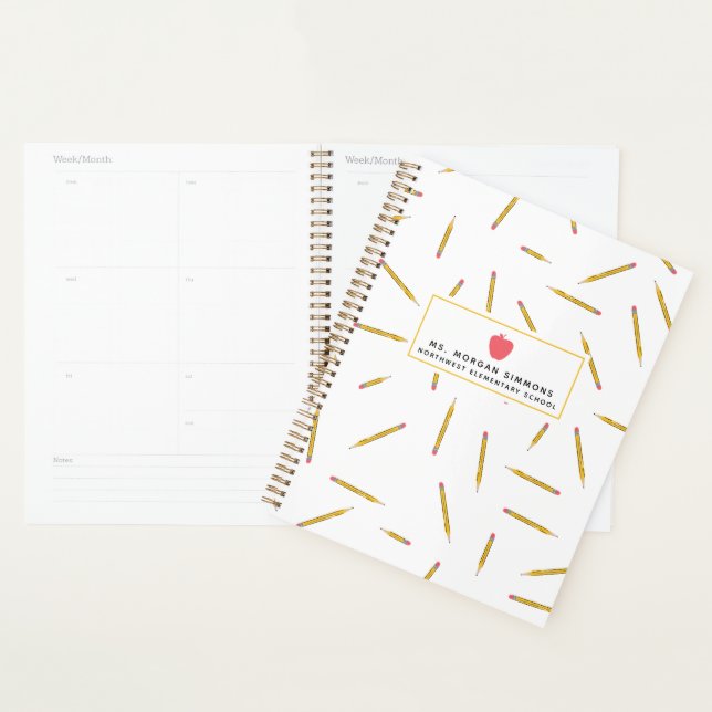 Yellow Pencils Pink Apple Teacher Planner (Display)
