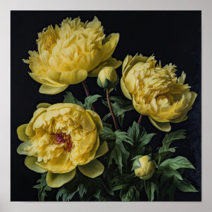 Yellow Peonies Flower Art Print Poster