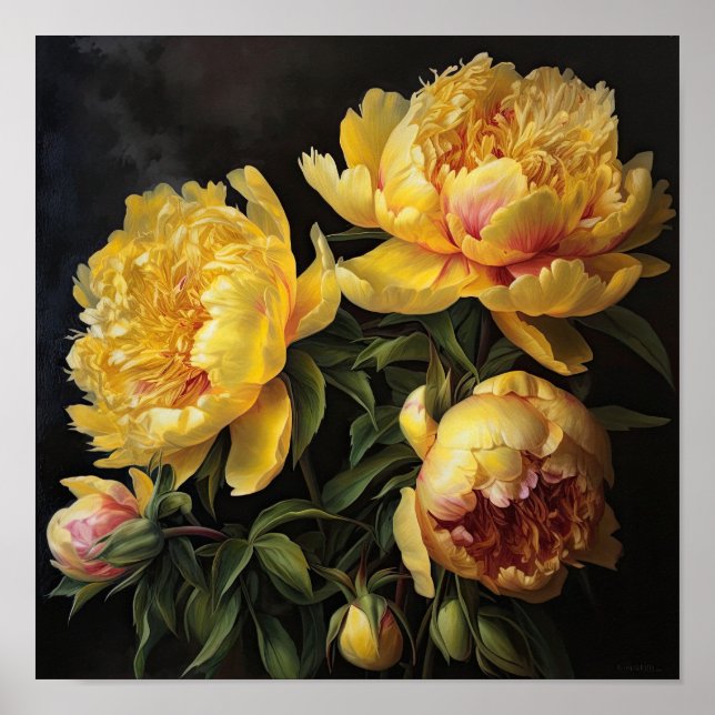 Yellow Peonies Flower Art Print Poster (Front)