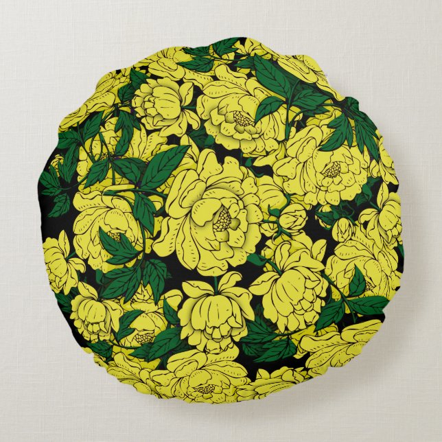 Yellow Peonies Round Cushion (Back)