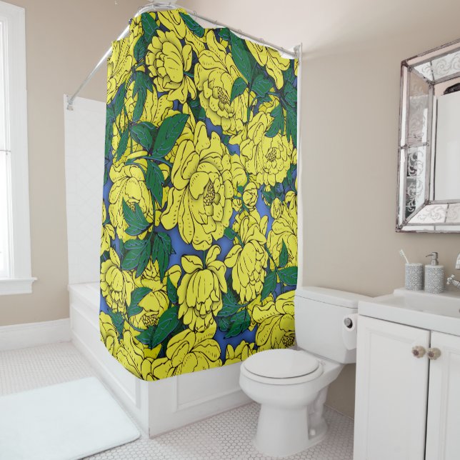 Yellow Peonies Shower Curtain (In Situ)