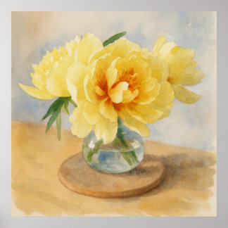 Yellow Peonies – Watercolor Art Print