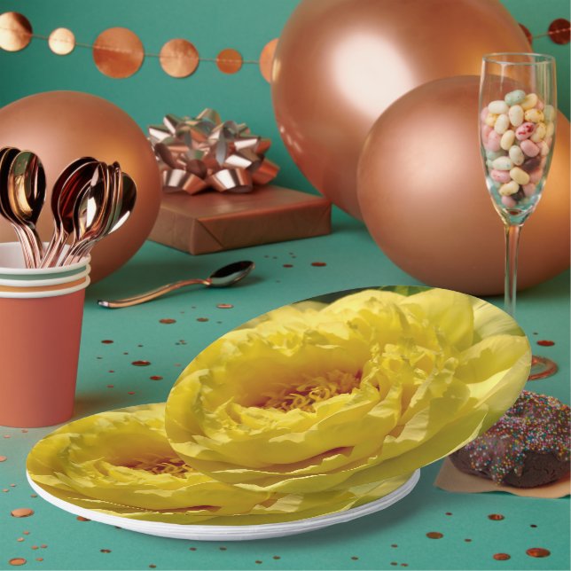 Yellow Peony 9" Plate, 9" Round  Paper Plate (Multi)