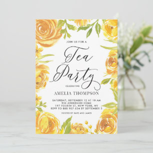 Yellow Peony and Rose Floral Wreath Tea Party Invitation