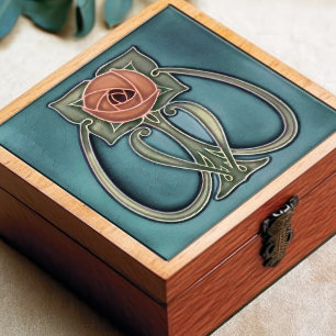 Yellow Peony Blue Decor Art Nouveau Art Deco Ceram Tile