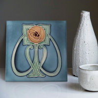 Yellow Peony Blue Decor Art Nouveau Art Deco