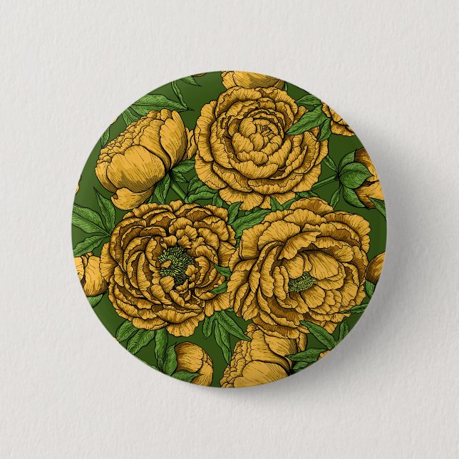 Yellow peony bouquet 6 cm round badge (Front)