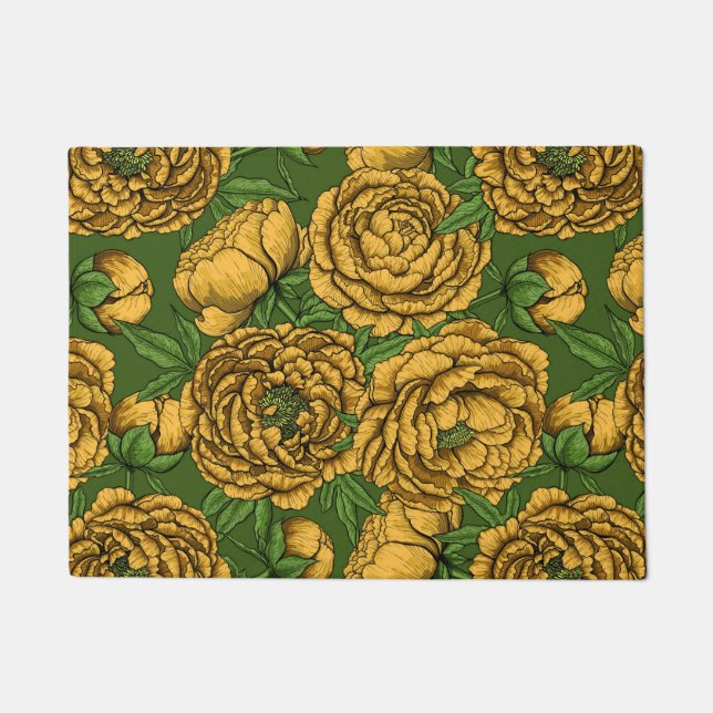 Yellow peony bouquet doormat (Front)