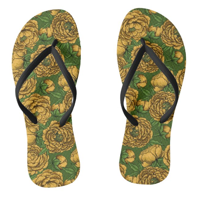 Yellow peony bouquet flip flops (Footbed)