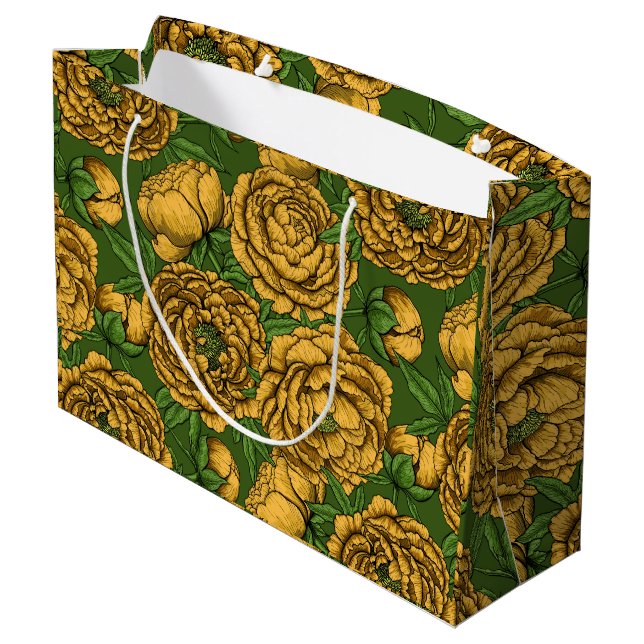 Yellow peony bouquet large gift bag (Back Angled)