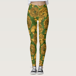 Yellow peony bouquet leggings