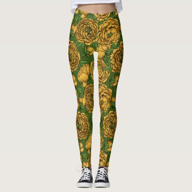 Yellow peony bouquet leggings (Front)