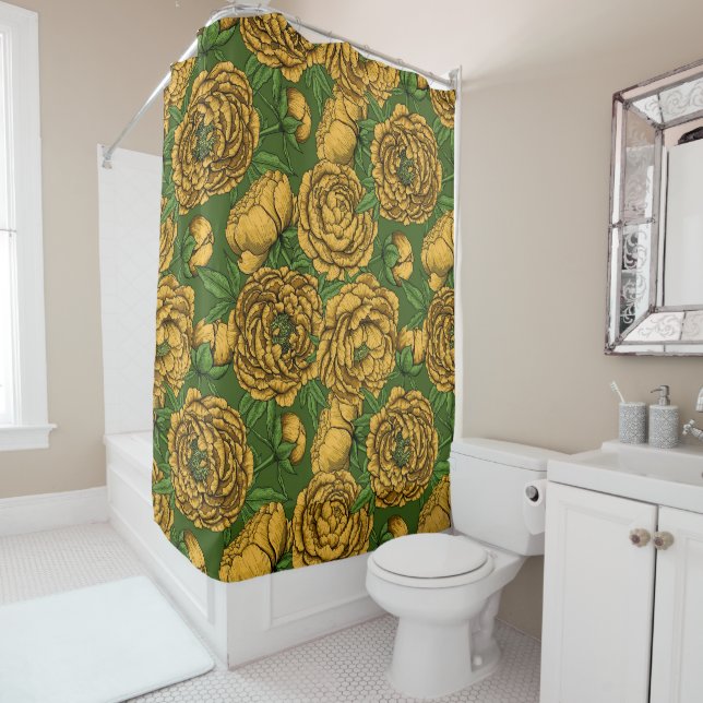 Yellow peony bouquet shower curtain (In Situ)