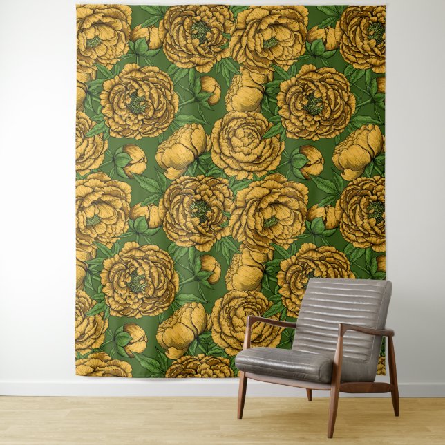 Yellow peony bouquet tapestry (In Situ)