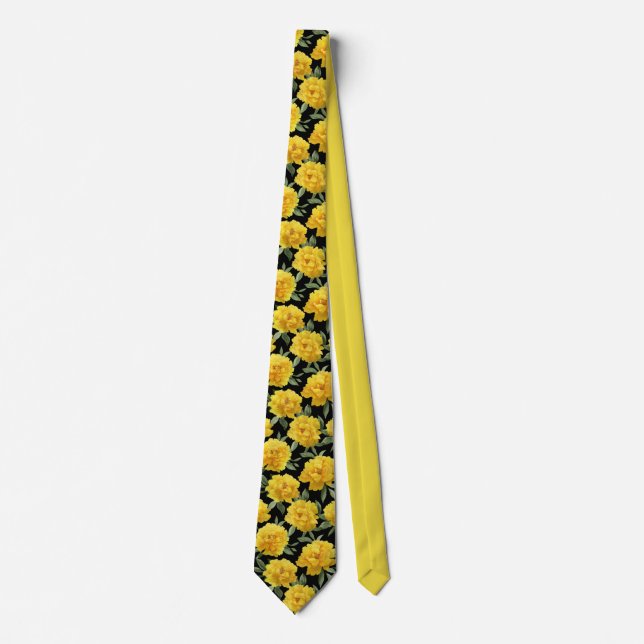 Yellow Peony Floral Pattern Tie (Front)