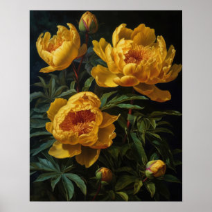 Yellow Peony Flowers Art Print Poster