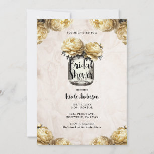 Yellow Peony Mason Jar Rustic Bridal Shower  Invitation