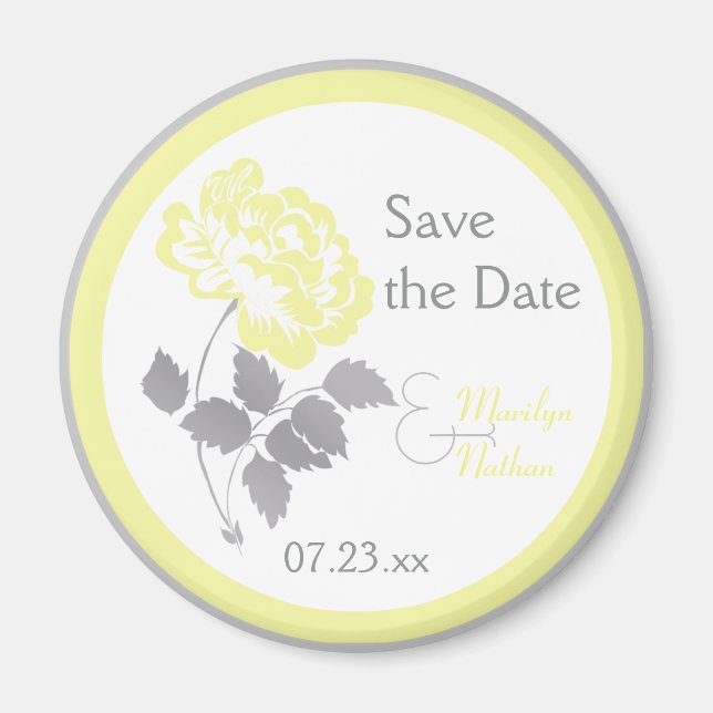 Yellow Peony on White Wedding Favour Magnet (Front)