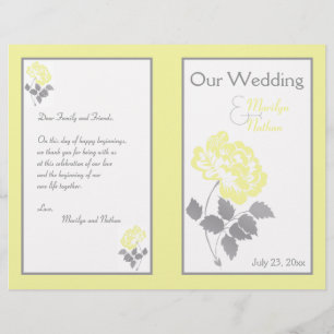 Yellow Peony on White with Grey Wedding Program