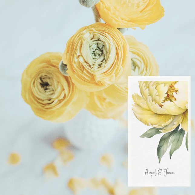 Yellow Peony Personalized Names Wedding Napkin (Creator Uploaded)
