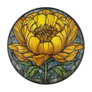 Yellow Peony Stained Glass Cutting Board