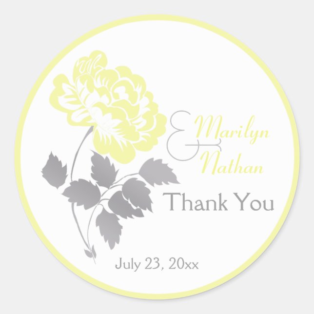 Yellow Peony with Grey and White1.5" Round Sticker (Front)