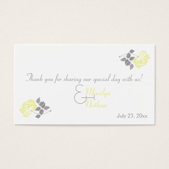 Yellow Peony with White and Grey Wedding Favour Ta (Front)