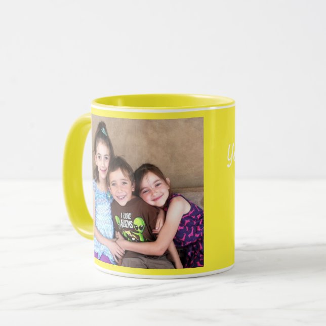 Yellow Personalise PHOTO TEMPLATE Gift Coffee Mug (Front Left)
