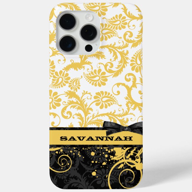 Yellow Personalised Damask Case-Mate iPhone Case (Back)