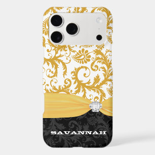 Yellow Personalised Faux Rhinestone Damask iPhone