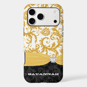 Yellow Personalised Faux Rhinestone Damask iPhone
