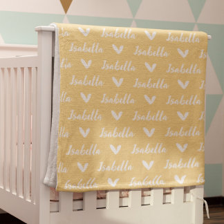 Yellow Personalised Name Blanket with Hearts