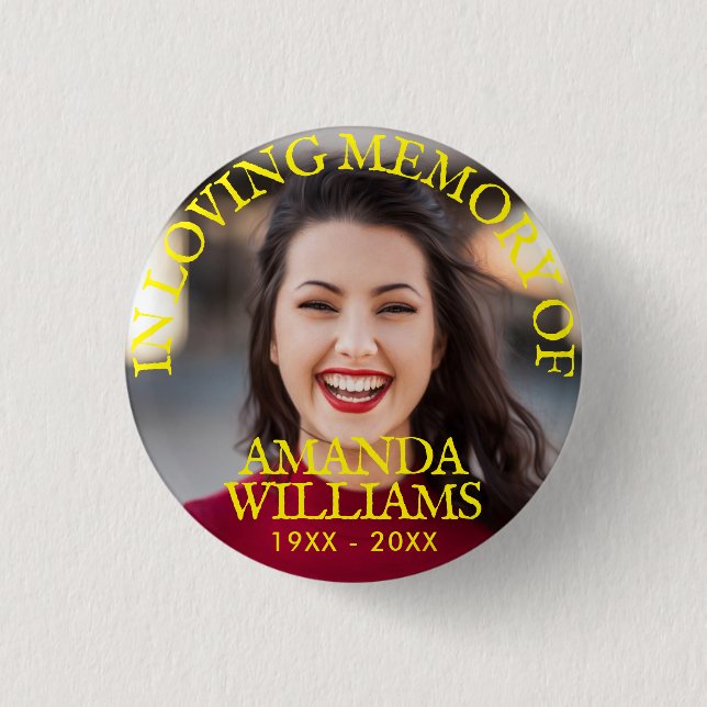 Yellow Personalised Photo Memorial 3 Cm Round Badge (Front)