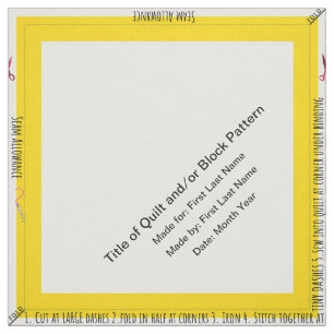 Yellow Personalised Simple Quilt Label Corner Fabric