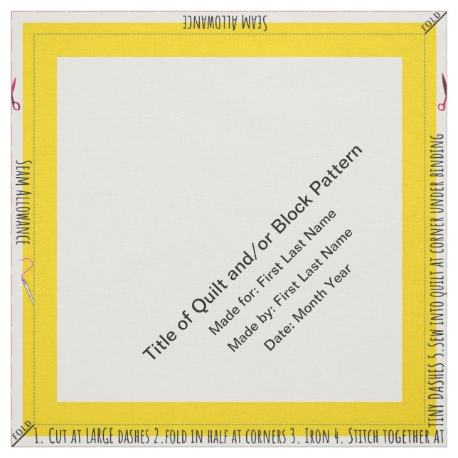 Yellow Personalised Simple Quilt Label Corner Fabric (Swatch)