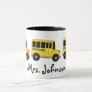 Yellow Personalised Teacher School Bus Driver Gift Mug