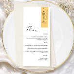 Yellow Personalised with Guest Name Elegant Menu<br><div class="desc">Why spend in place cards and menu cards when you can have an elegant All-in-one elegant Menu personalised with each guest name! Contemporary, simple and elegant design with beautiful modern hand written calligraphy. Stripe on the top right corner in attractive yellow tone with guest name in black. Back in same...</div>