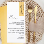 Yellow Personalised with Guest Name Elegant Menu<br><div class="desc">Why spend in place cards and menu cards when you can have an elegant All-in-one elegant Menu personalised with each guest name! Contemporary, simple and elegant design with beautiful modern hand written calligraphy. Stripe on the top right corner in attractive yellow tone with guest name in black. Back in same...</div>