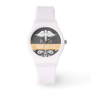 YELLOW PERSONALIZED NURSE RN CADUCEUS CHALKBOARD WATCH