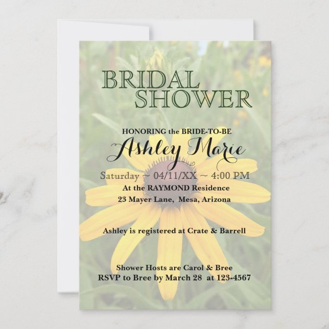 Yellow Petal Rudbeckia Flower Photo Bridal Shower Invitation (Front)