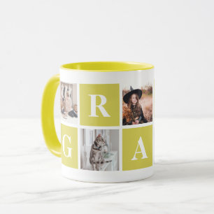 Yellow Photo Collage Personalised Mugs for Grandma