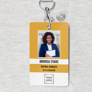 Yellow   Photo Employee Logo or QR CODE Security ID Badge