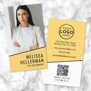 Yellow Photo QR Code Company Logo Vertical Business Card