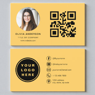 Yellow Photo with QR Code Social Media Business Card